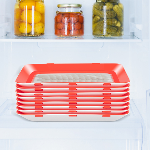 8pcs vacuum fresh-keeping tray can be stacked red