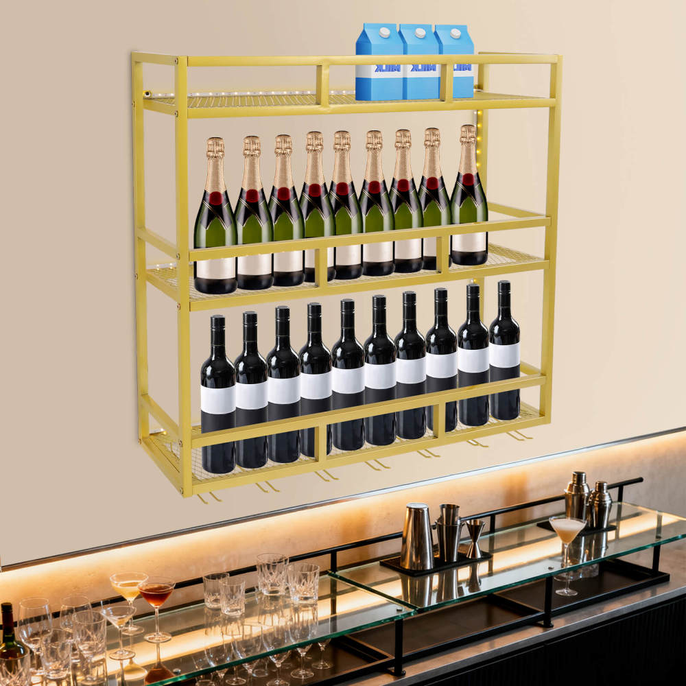 Wine Rack With Led Metal Wine Rack, Wall Mounted Wine Rack w/LED, 3-Tier Wine Bottle Shelf ...