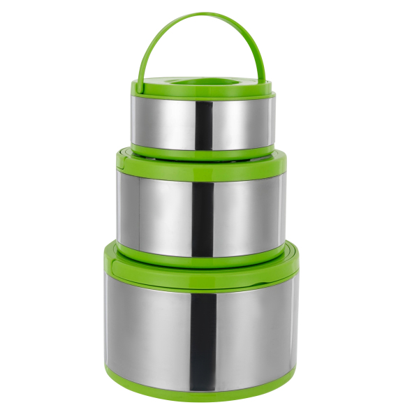 Insulated Pot Set 3 Pcs Insulated Pots with Convenient Handles Large Opening Stainless Steel Insulated Pot for Home Restaurants Green