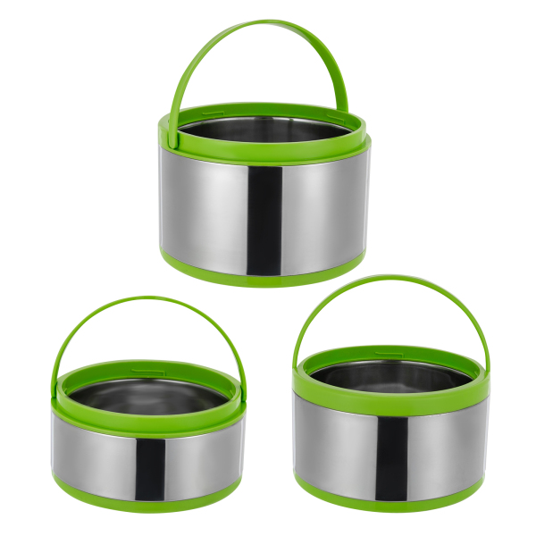 Insulated Pot Set 3 Pcs Insulated Pots with Convenient Handles Large Opening Stainless Steel Insulated Pot for Home Restaurants Green
