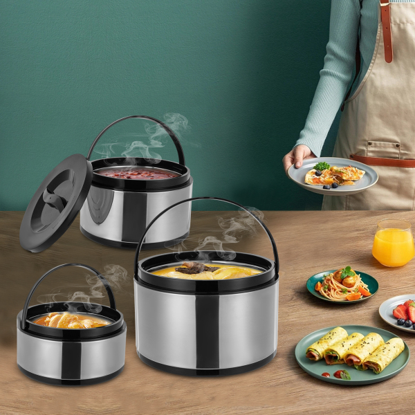 Insulated Pot Set 3 Pcs Insulated Pots with Convenient Handles Large Opening Stainless Steel Insulated Pot for Home Restaurants Black Insulated Pot Set 3 Pcs Insulated Pots with Convenient Handles Large Opening Stainless Steel Insulated Pot for Home Restaurants Black