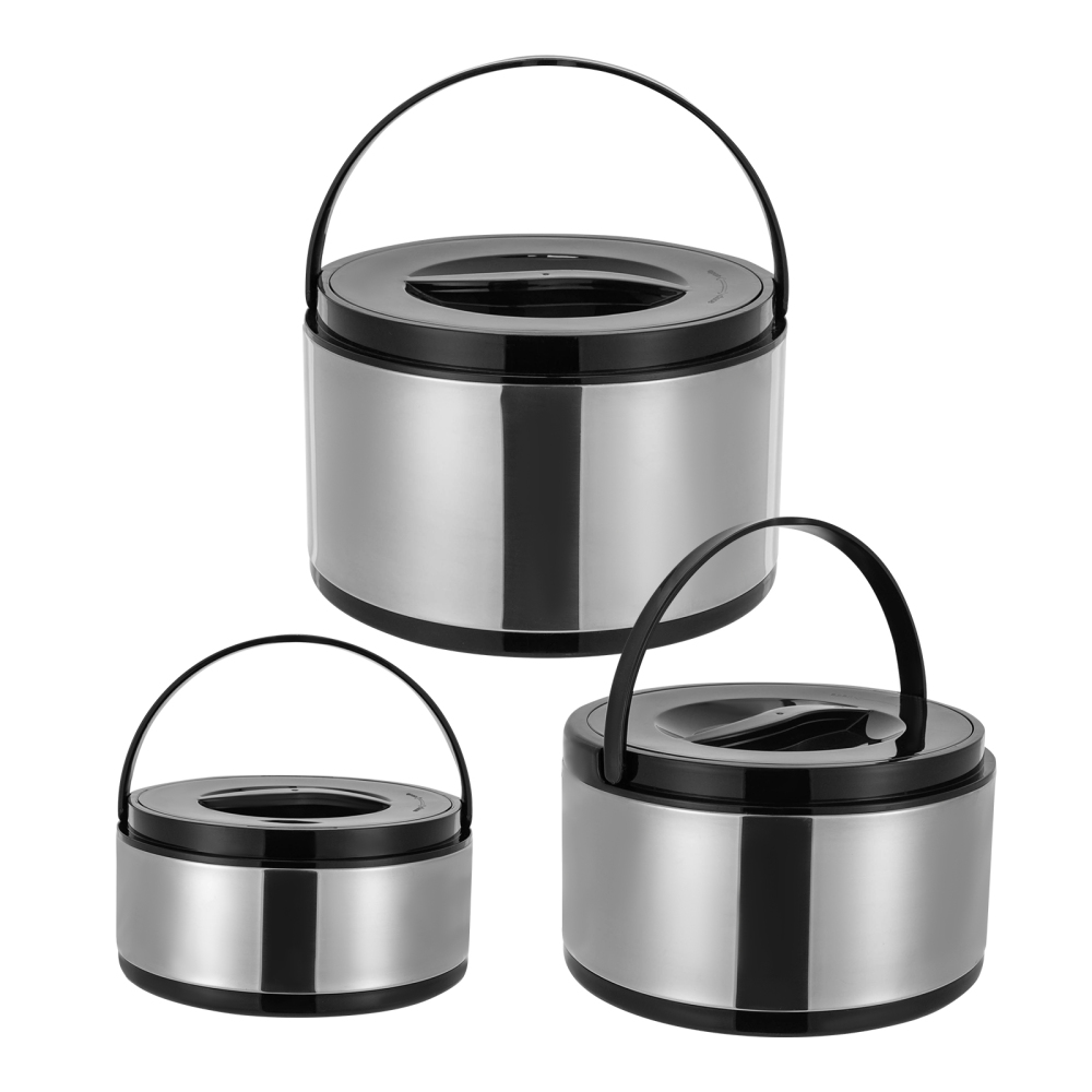 Insulated Pot Set 3 Pcs Insulated Pots with Convenient Handles Large Opening Stainless Steel Insulated Pot for Home Restaurants Black