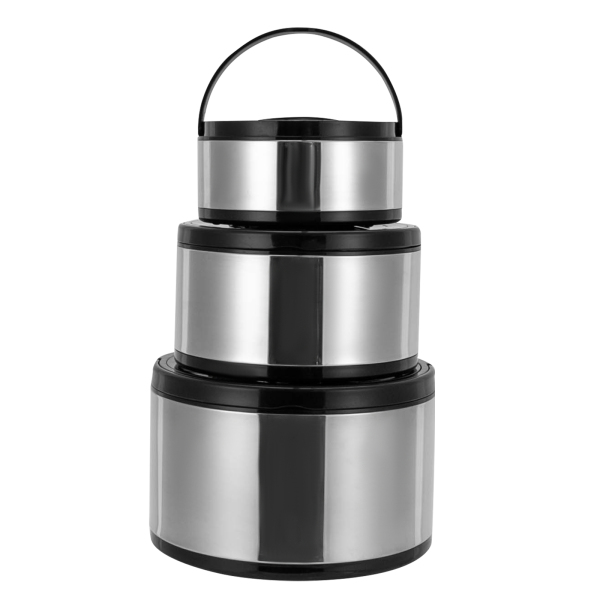 Insulated Pot Set 3 Pcs Insulated Pots with Convenient Handles Large Opening Stainless Steel Insulated Pot for Home Restaurants Black