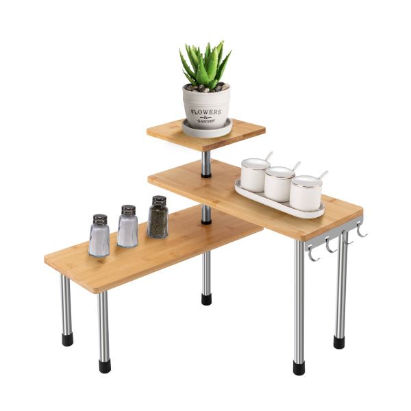 3 Tier Bamboo Corner Shelf Dish Storage Kitchen Rack Organizer Home Decor