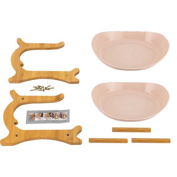 Beige Large 2 Tier Fruit Bowl, Fruit Basket Stand, Fruit Serving Tray - PP & Bamboo Wood, Split Design Beige Large 2 Tier Fruit Bowl, Fruit Basket Stand, Fruit Serving Tray - PP & Bamboo Wood, Split Design