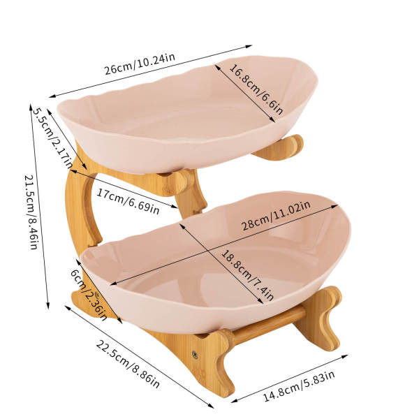 Beige Large 2 Tier Fruit Bowl, Fruit Basket Stand, Fruit Serving Tray - PP & Bamboo Wood, Split Design Beige Large 2 Tier Fruit Bowl, Fruit Basket Stand, Fruit Serving Tray - PP & Bamboo Wood, Split Design