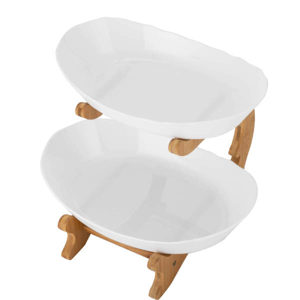 White 2 Tier Fruit Bowl, Fruit Basket Stand, Fruit Serving Tray 14.8*22.5*21.5cm