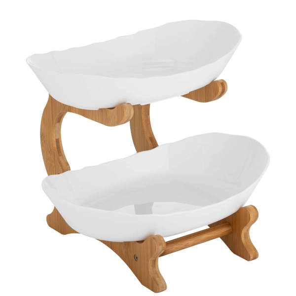 White 2 Tier Fruit Bowl, Fruit Basket Stand, Fruit Serving Tray 14.8*22.5*21.5cm