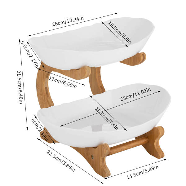 White 2 Tier Fruit Bowl, Fruit Basket Stand, Fruit Serving Tray 14.8*22.5*21.5cm