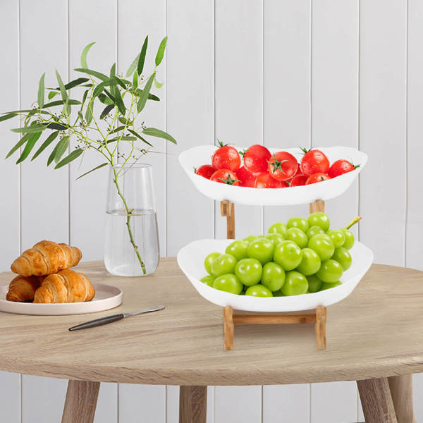 White 2 Tier Fruit Bowl, Fruit Basket Stand, Fruit Serving Tray 14.8*22.5*21.5cm