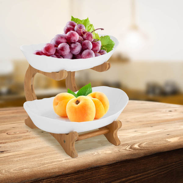 White 2 Tier Fruit Bowl, Fruit Basket Stand, Fruit Serving Tray 14.8*22.5*21.5cm