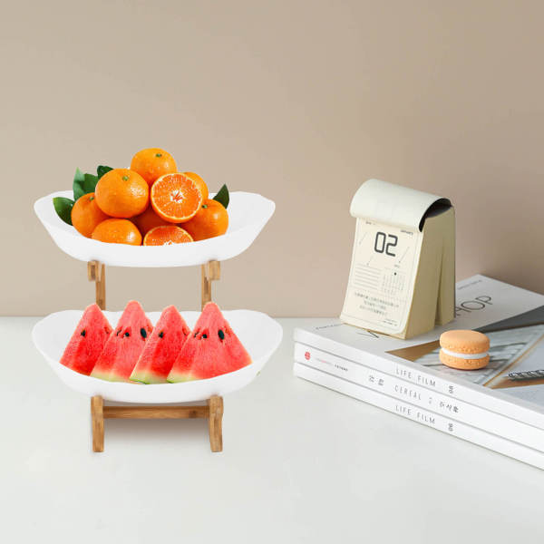 White 2 Tier Fruit Bowl, Fruit Basket Stand, Fruit Serving Tray 14.8*22.5*21.5cm