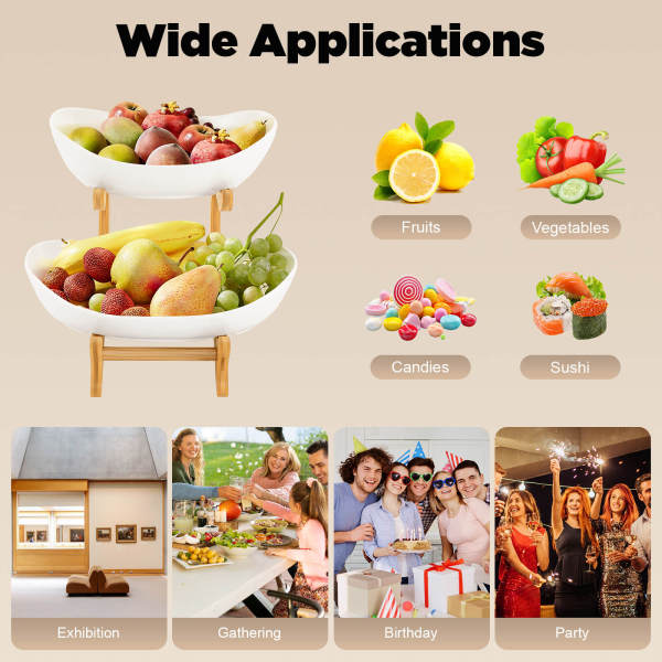2 Tier Fruit Basket, Fruit Bowl for Kitchen Counter, Fruit Basket for Kitchen, Two Tier Fruit Bowl for Kitchen Counter