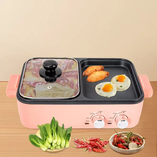 Electric 2 in 1 Hot Pot w/Grill BBQ Oven Barbecue Pan Grill Hot pot Machine New
