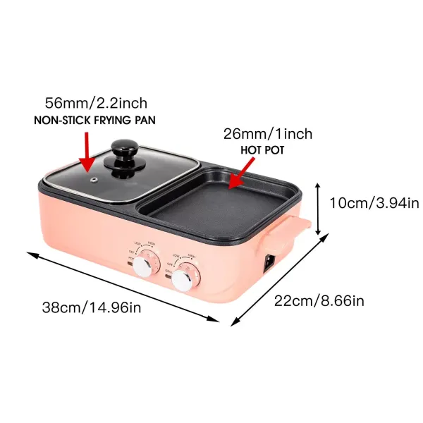 Electric 2 in 1 Hot Pot w/Grill BBQ Oven Barbecue Pan Grill Hot pot Machine New