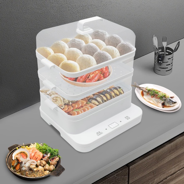 Electric Food Steamer, Healthy Cooking Steamer with 3 Tier Stackable Basket, 42.27 Quart(40L) Breakfast Steam Cooker Cookware