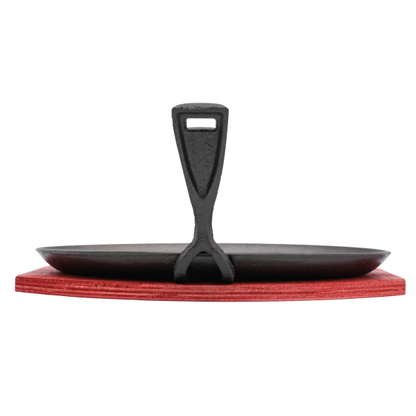 Steak Sizzle Plate Iron Skillet Grill Pan BBQ Grillpan Flat With Wood Base
