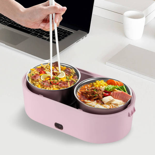 Pink Portable Electric Heated Car Home USB Heating Lunch Box, Bento Food Warmer, Heated Lunch Box