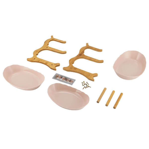 Beige 3-Tier Serving Bowls with Stand, Snack Dessert Cake Tray Plate Rack for Party Wedding, Fruit Bowl with Bamboo Wood Stand