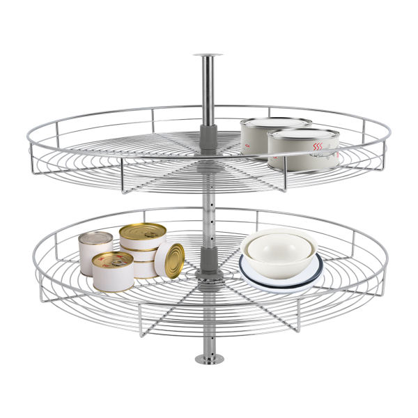 31-inch Diameter, 360° Rotating 2-Shelf  Electrofacing  Iron Blind Corner Cabinet Organizer with 66 lbs Total Load Capacity