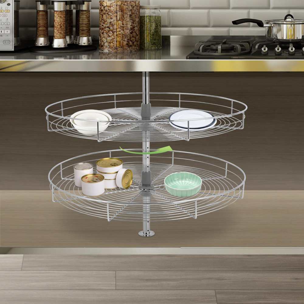 31-inch Diameter, 360° Rotating 2-Shelf  Electrofacing  Iron Blind Corner Cabinet Organizer with 66 lbs Total Load Capacity
