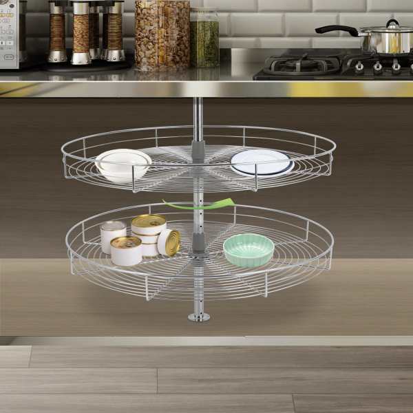 31-inch Diameter, 360° Rotating 2-Shelf  Electrofacing  Iron Blind Corner Cabinet Organizer with 66 lbs Total Load Capacity