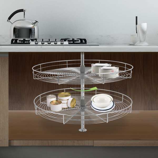 31-inch Diameter, 360° Rotating 2-Shelf  Electrofacing  Iron Blind Corner Cabinet Organizer with 66 lbs Total Load Capacity