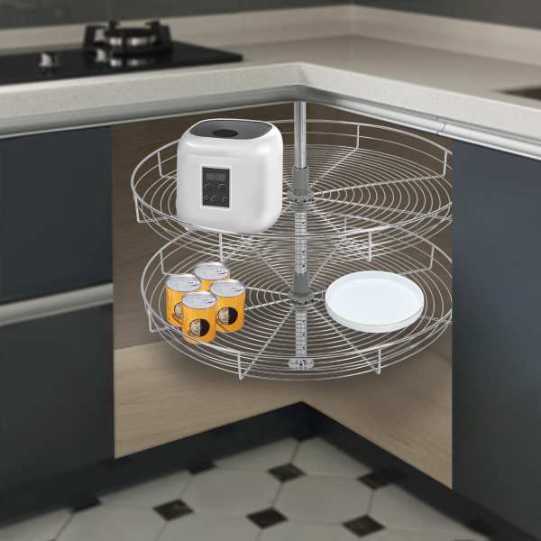 31-inch Diameter, 360° Rotating 2-Shelf  Electrofacing  Iron Blind Corner Cabinet Organizer with 66 lbs Total Load Capacity