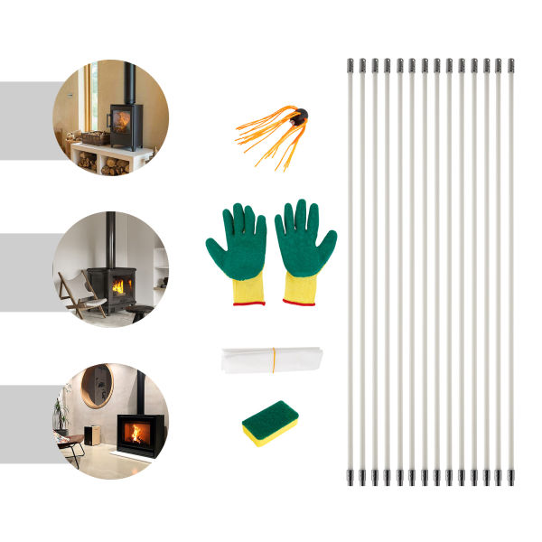 46 Feet Chimney Sweep Kit with 14 Flexible Chimney Rods, Chimney Cleaning Kit, Chimney Brush, Chimney Cleaning Tool