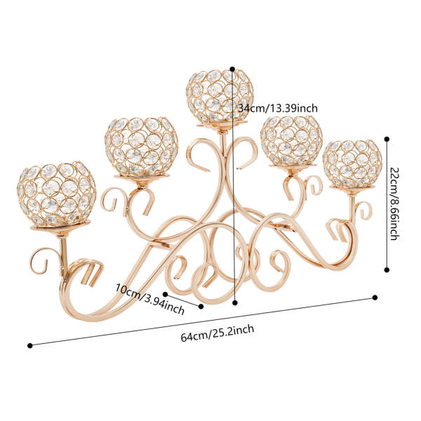 5 Arms Crystal Candle Holders, Crystal Candle Holder, Candle Holder for flameless and safe electronic candles