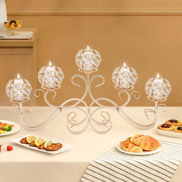 5 Arms Crystal Candle Holders, Crystal Candle Holder, Candle Holder for flameless and safe electronic candles