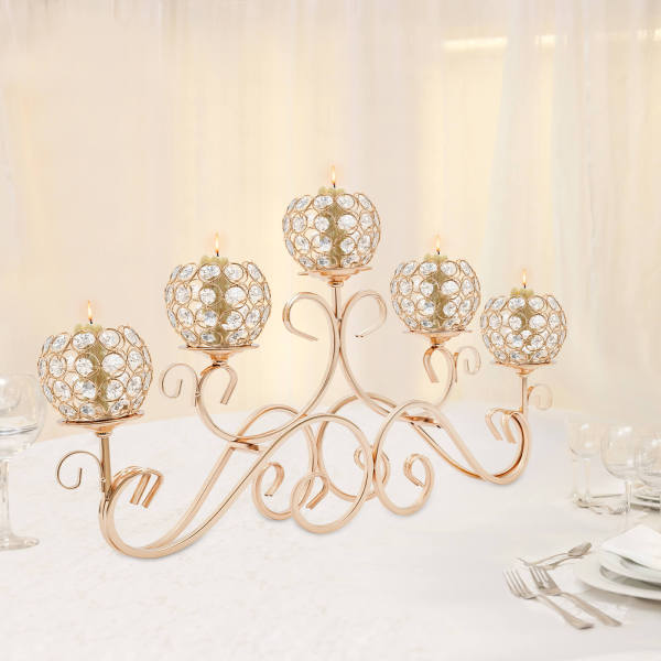 5 Arms Crystal Candle Holders, Crystal Candle Holder, Candle Holder for flameless and safe electronic candles