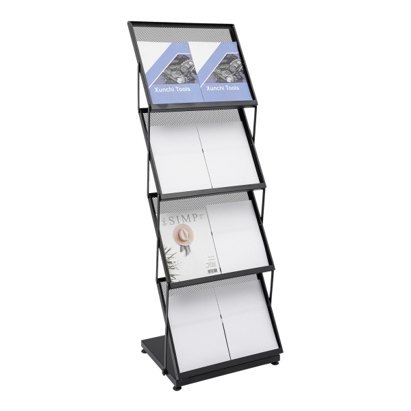 Brochure display stand&Foldable Magazine Rack with 5 Pockets for Exhibition and Trade Show Black