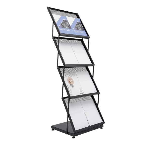 Brochure display stand&Foldable Magazine Rack with 5 Pockets for Exhibition and Trade Show Black