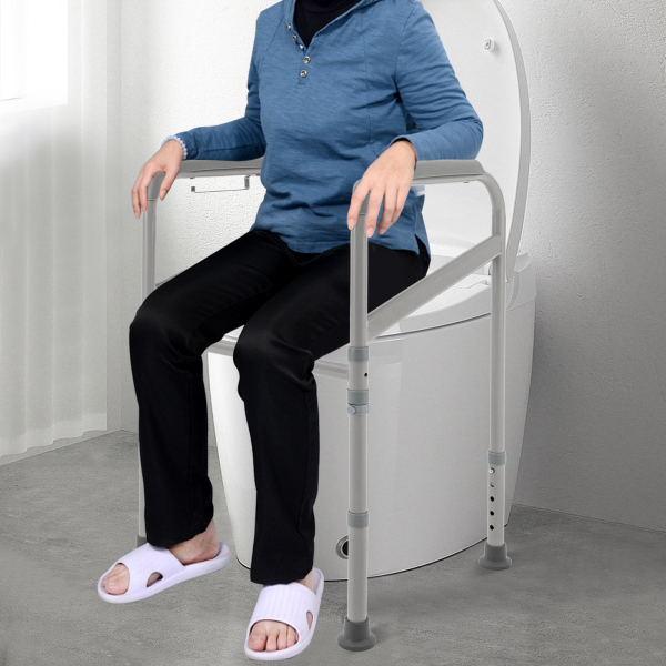Toilet Safety Support Bar Hand Rail Bathroom Seat Frame Medical Handicap Disabled Adjustable Height Strong Weight-bearing for Homes Hospitals