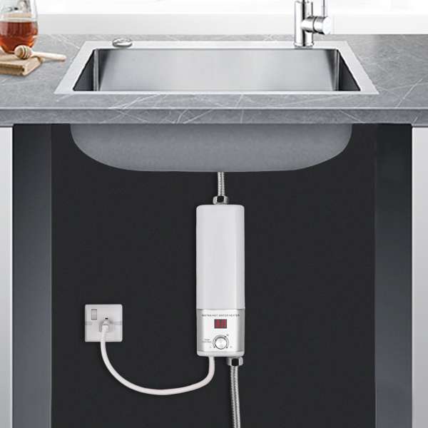 Electric Instant Tankless Hot Water System Shower Heater Under Sink Tap Faucet white