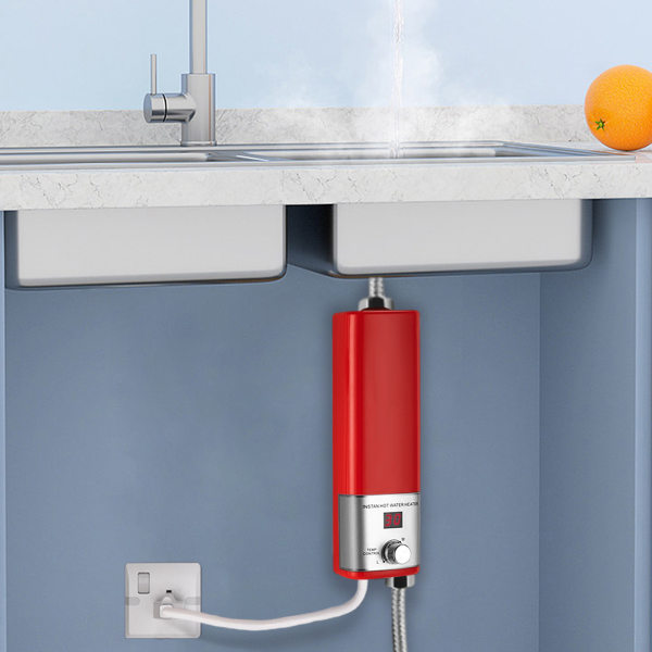 Electric Instant Tankless Hot Water System Shower Heater Under Sink Tap Faucet Multiple Protection for Bathrooms Sinks Kitchens Gyms  Red