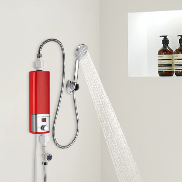 Electric Instant Tankless Hot Water System Shower Heater Under Sink Tap Faucet Multiple Protection for Bathrooms Sinks Kitchens Gyms  Red