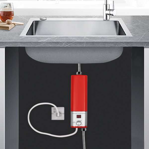 Electric Instant Tankless Hot Water System Shower Heater Under Sink Tap Faucet Multiple Protection for Bathrooms Sinks Kitchens Gyms  Red