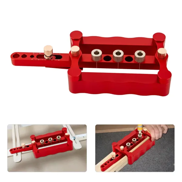 Self Centering Dowelling Jig Metric Wood Punch Drilling Jig Accessories Wavy Woodworking Dowel Hole Drilling Guide Positioner Locator Tool Red