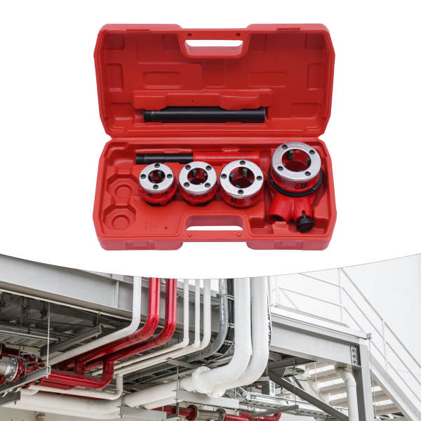 Manual Pipe Threader Tool Kit w/ 4 Dies Set + Ratchet Handle + Case 4 Dies Pipe Threading Kits 1/2" 3/4" 1" 1-1/4"