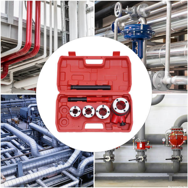 Manual Pipe Threader Tool Kit w/ 4 Dies Set + Ratchet Handle + Case 4 Dies Pipe Threading Kits 1/2" 3/4" 1" 1-1/4"