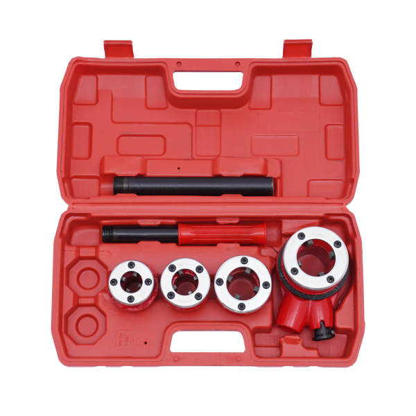 Manual Pipe Threader Tool Kit w/ 4 Dies Set + Ratchet Handle + Case 4 Dies Pipe Threading Kits 1/2" 3/4" 1" 1-1/4"