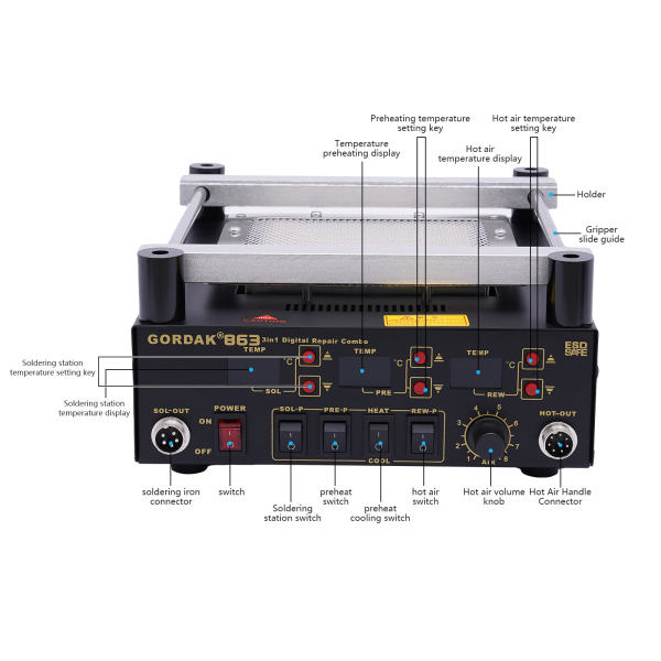 Soldering Preheat Hot Air Machine Repair Rework Station 3 In 1 Hot Air Gun + Soldering Iron + IR Preheating Station