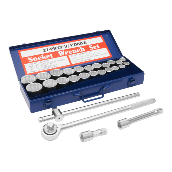 27-piece 3/4'' Wrench Socket Set Drive Wrench Socket Set Drive Socket Set  Made of 45# Carbon Steel T-shaped Sliding Handle for Handymen Mechanics
