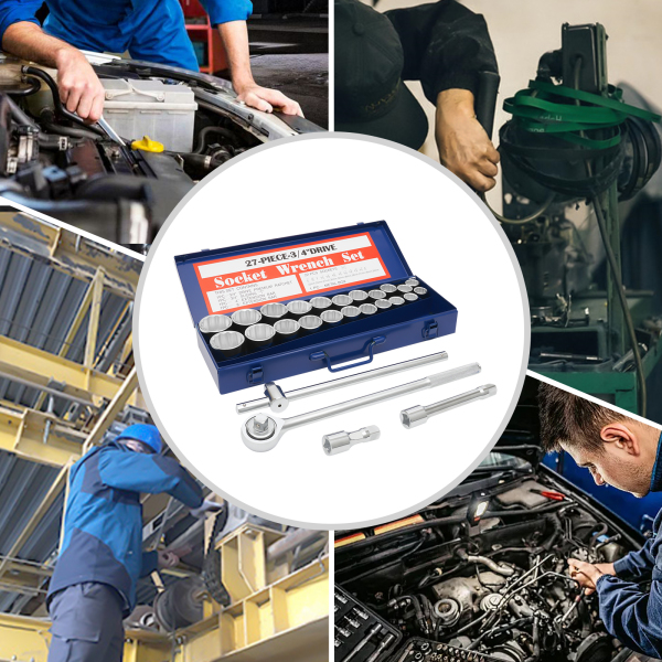 27-piece 3/4'' Wrench Socket Set Drive Wrench Socket Set Drive Socket Set Made of 45# Carbon Steel T-shaped Sliding Handle for Handymen Mechanics 27-piece 3/4'' Wrench Socket Set Drive Wrench Socket Set Drive Socket Set Made of 45# Carbon Steel T-shaped Sliding Handle for Handymen Mechanics