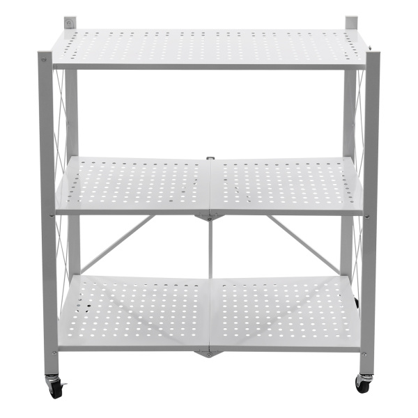 3-Tier Foldable Storage Trolley Cart Rolling Utility Service Cart with Wheels Mobile Shelving Unit Organiser for Kitchen Bathroom