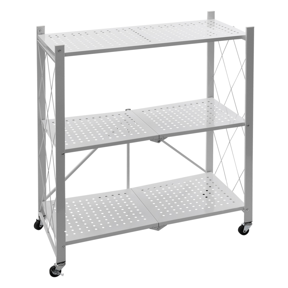 3-Tier Foldable Storage Trolley Cart Rolling Utility Service Cart with Wheels Mobile Shelving Unit Organiser for Kitchen Bathroom