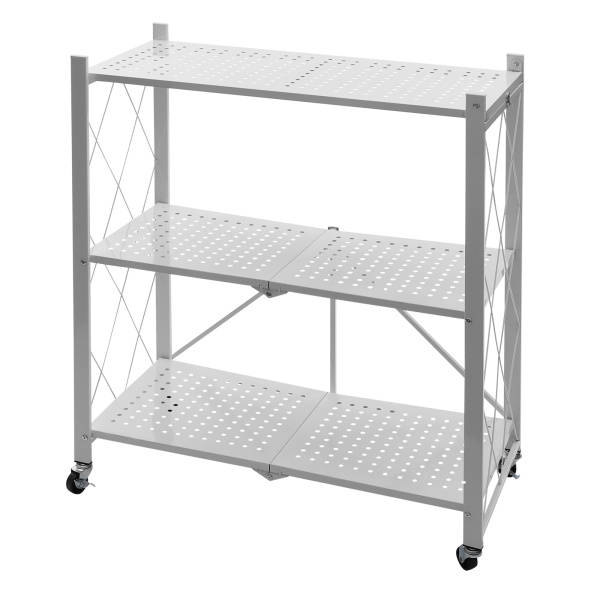 3-Tier Foldable Storage Trolley Cart Rolling Utility Service Cart with Wheels Mobile Shelving Unit Organiser for Kitchen Bathroom