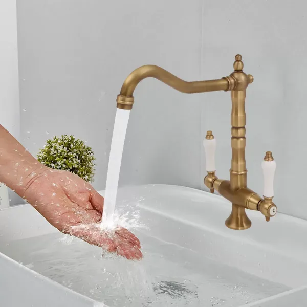 Antique Two-Handle Kitchen Mixer Tap Laundry Sink Basin Faucet Bath Spout Tap AU Antique Two-Handle Kitchen Mixer Tap Laundry Sink Basin Faucet Bath Spout Tap AU